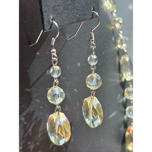 Art Deco Czech AB Crystal Bead Necklace & Earrings Set Flapper Statement - Picture 4 of 9